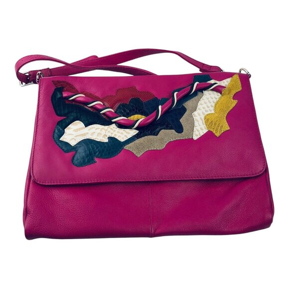 Uterqüe Pink Fuchsia Handbag Crossbody Multi-Color Appliqué - Picture 2 of 12